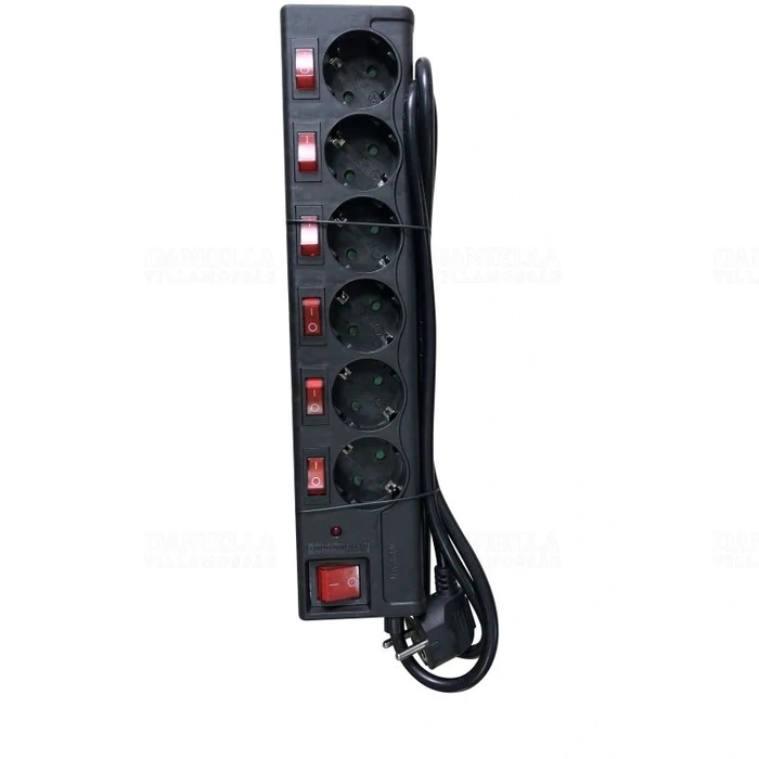Stilo Hálózati elosztó 6db aljzat, 1.5fm vezetékkel, villámvédelemmel, 6+1 kapcsolóval H05VV-F 3x1,5mm2 Stilo STI1045