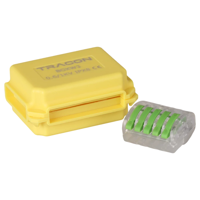 Tracon vízálló műanyag doboz vezeték összekötőhöz 53x39x24mm sárga IPX8 BOXW3
