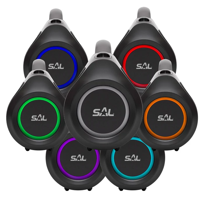 SAL BT 7000 hordozható bluetooth kihangosító, BoomBox 2x30W BT TWS 3.5mm AUX USB EQ LED effektek telefontöltés USB-C és AUX kábel vízálló 