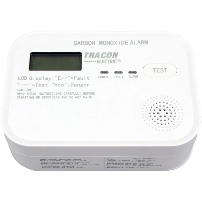 Tracon szén-monoxid (CO) érzékelő LCD kijelző CO218A