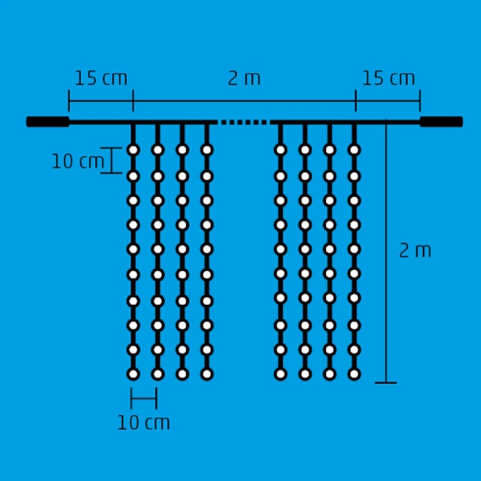 Home DLF 400/WW LED-es fényfüggöny, 2x2 m / 400 db melegfehér LED, állófényű, fehér vezeték, sorolható, kül- és beltéri kivitel DLF 400/WW