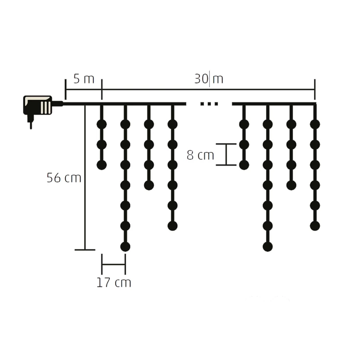 Home KKF 908/WW LED-es fényfüggöny, 30 m / 900 db melegfehér LED, 8 fényprogram, fehér vezeték, hálózati adapter, kül- és beltéri kivitel KKF 908/WW