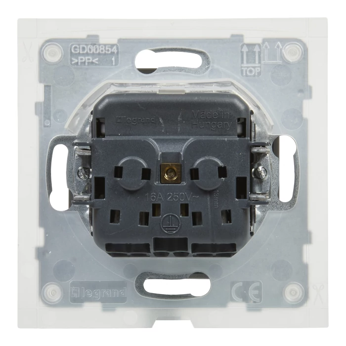 Legrand Suno alumínium 2P+F GYV IP44 csatlakozóaljzat (rugós), biztonsági zsaluval, keret nélkül 721323