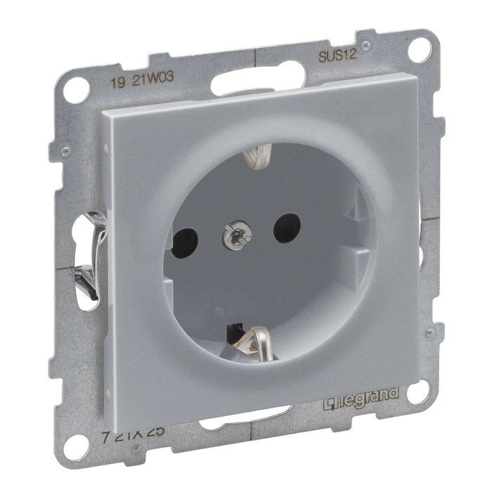 Legrand Suno 2P+F csatlakozóaljzat dugalj (csavaros) keret nélkül aluminium 721325