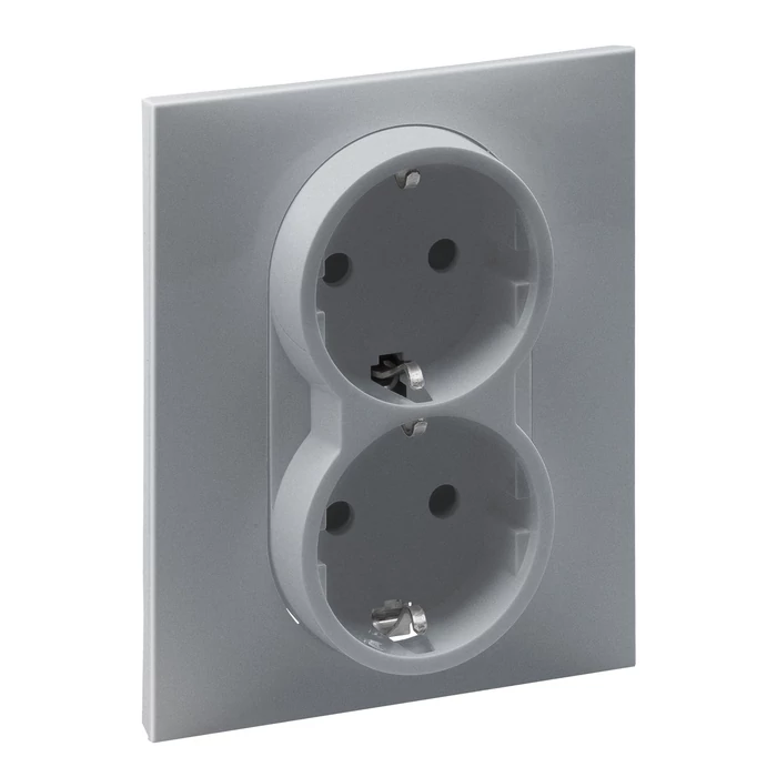 Legrand Suno alumínium 2x2P+F GYV csatlakozóaljzat (rugós), biztonsági zsaluval, komplett 721326
