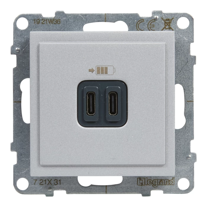 Legrand Suno alumínium 2xUSB-C csatlakozóaljzat, 3 A - 15 W, keret nélkül 721331