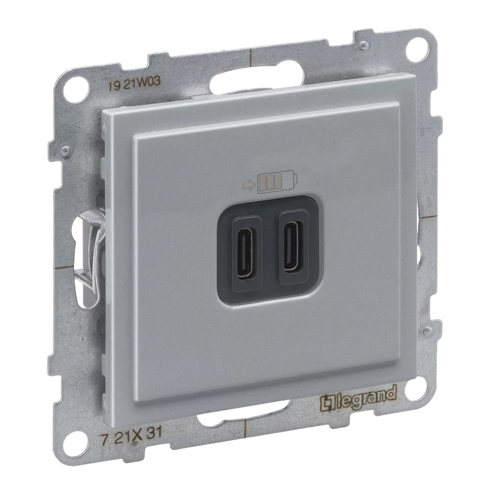 Legrand Suno alumínium 2xUSB-C csatlakozóaljzat, 3 A - 15 W, keret nélkül 721331