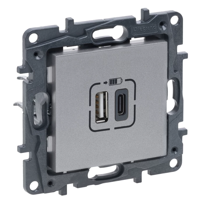 Legrand Niloé Step 2xUSB-A+C töltőaljzat 5V 3A 15W alumínium 863340