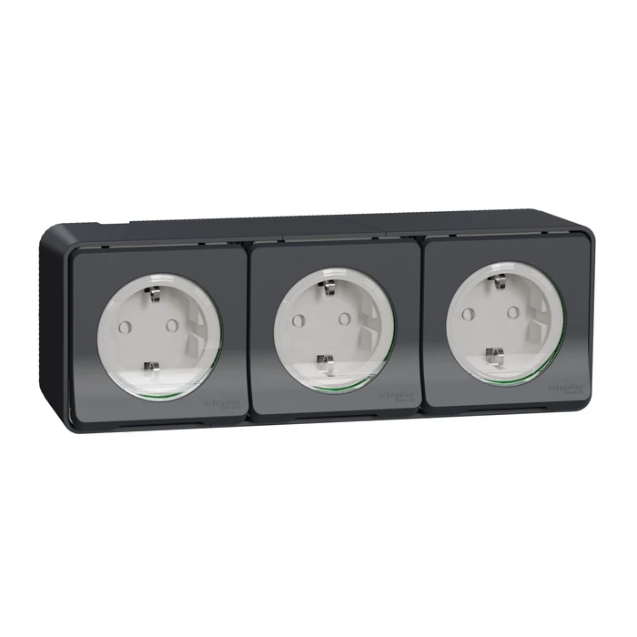 Schneider Electric MUREVA Styl 3x2p+f csatlakozóaljzat biztonsági zsaluval csapófedéllel rugós komplett antracitszürke MUR36038