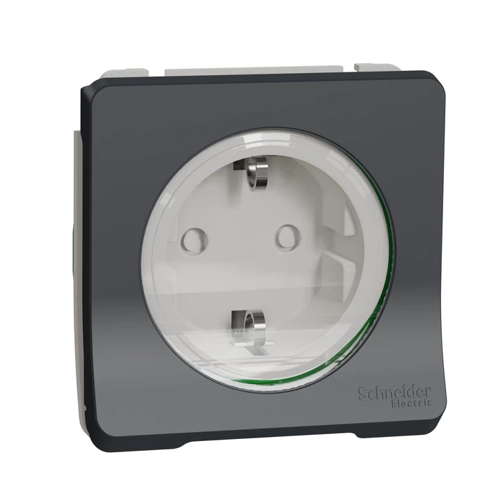 Schneider Electric MUREVA Styl 2p+f csatlakozóaljzat biztonsági zsaluval csapófedéllel rugós antracitszürke MUR36134