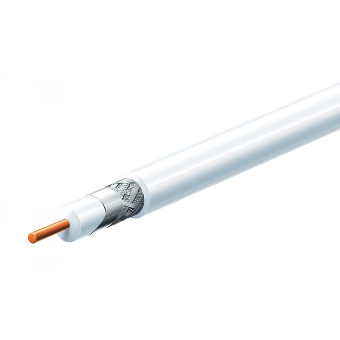 Home RG 6U/WH koax kábel, 75 Ohm, PVC és PE szigetelés, réz bevonatú acél ér, 48 szál rézharisnya, alumínium + PET fólia, 100m, fehér RG 6U/WH
