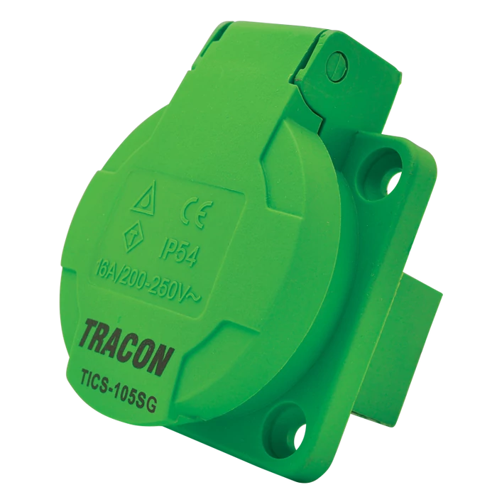 Tracon Beépíthető csatlakozóaljzat oldalsó védőérintkezővel kerek TICS-105SG