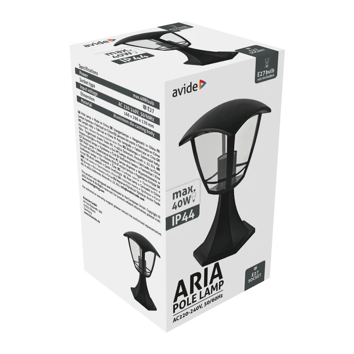 Avide Aria kültéri állólámpa fekete 1xE27 290 mm IP44 AOPLS-1XE27-ARIA