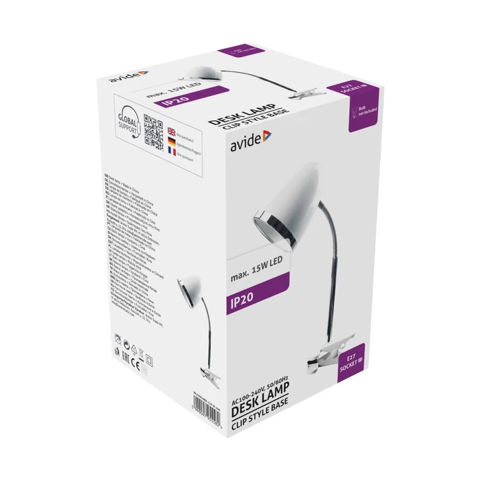 Avide Basic asztali lámpa fehér csíptethető 1xE27 ABDL-CLIP-W-15W