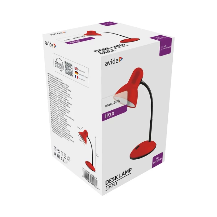 Avide Basic Simple asztali lámpa piros 1xE27 ABDLS-R