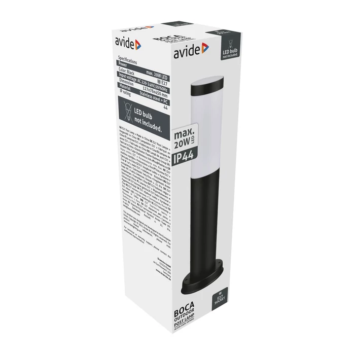 Avide Boca kültéri állólámpa fekete 1xE27 450 mm IP44 AOLPE27-BOC-B