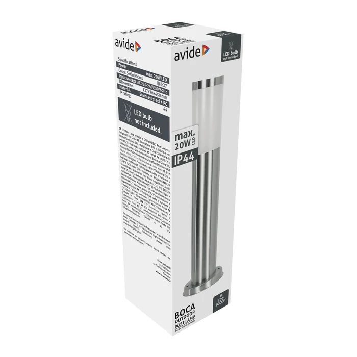 Avide Boca kültéri állólámpa szatén nikkel 1xE27 450 mm IP44 AOLPE27-BOC-SN