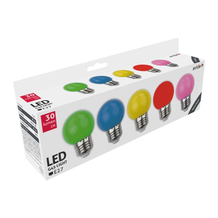 Avide dekor LED izzó E27 1W 30lm színes G45 ABDLG45-1W-B5