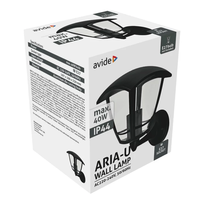 Avide kültéri fali lámpa fekete felfelé álló IP44 Aria-U
