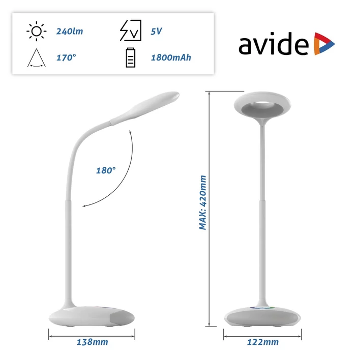 Avide LED asztali lámpa 4W fehér ABLDLRGB-4W