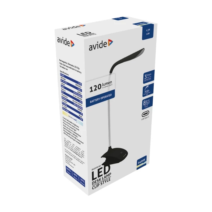 Avide LED asztali lámpa csíptethető fekete 1,5W ABLDL-CLIP-1.5W-BL