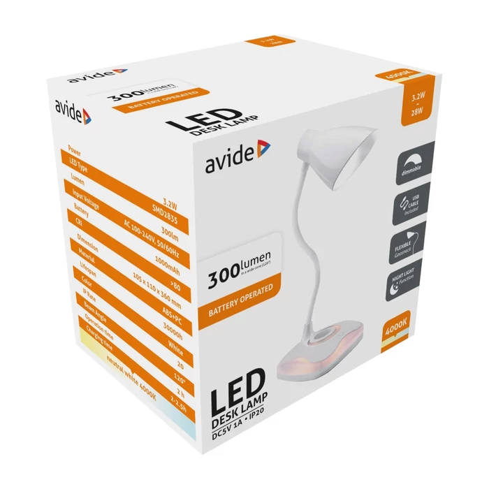 Avide LED asztali lámpa fehér 3,2W USB ABLDL-USB-3.2W