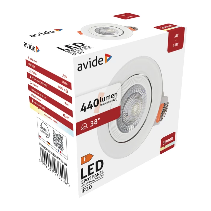 Avide LED beépíthető spot lámpa kerek 5W 440lm 3000K IP20 ALDLS38WW-R-5W