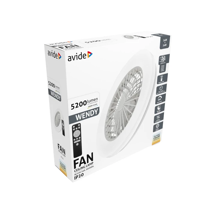 Avide LED mennyezeti lámpa és ventilátor 2x24W fehér csillaghatás Wendy AFCLCCT-48W-15W-W