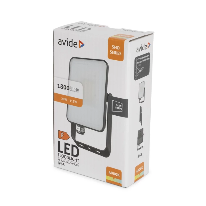 Avide LED reflektor 20W 1800lm 4000K fekete IP65 ABLRFLNW-20W-FS