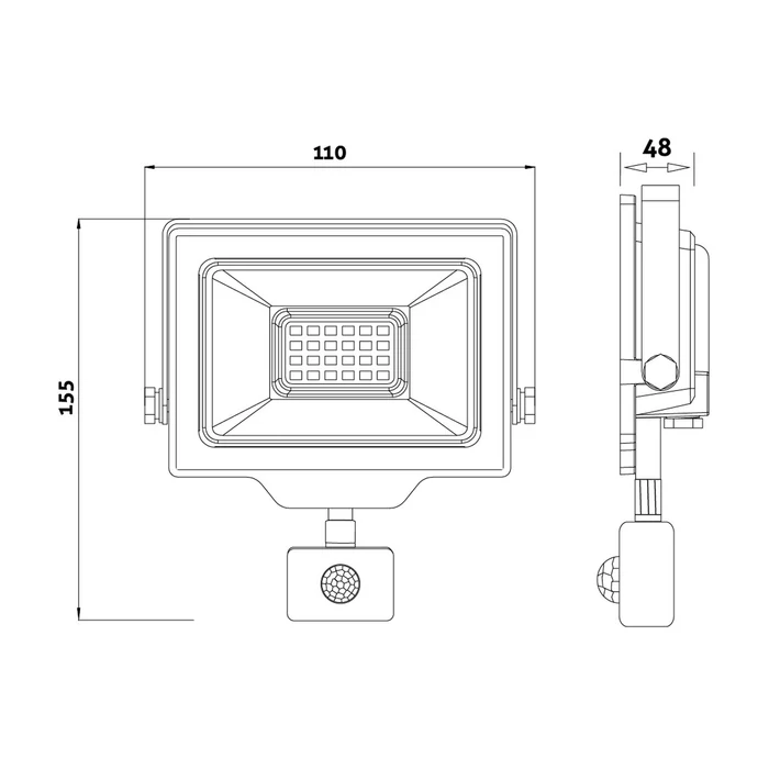 Avide Slim LED reflektor mozgásérzékelős 20W 6400K fekete IP44