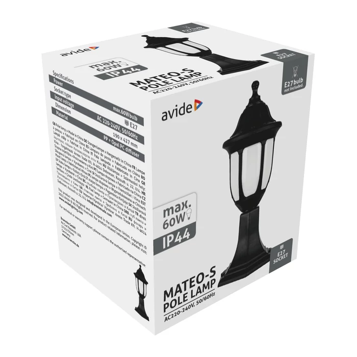 Avide Mateo-S kültéri állólámpa fekete 1xE27 430 mm IP44 AOPLS-1XE27-MAT
