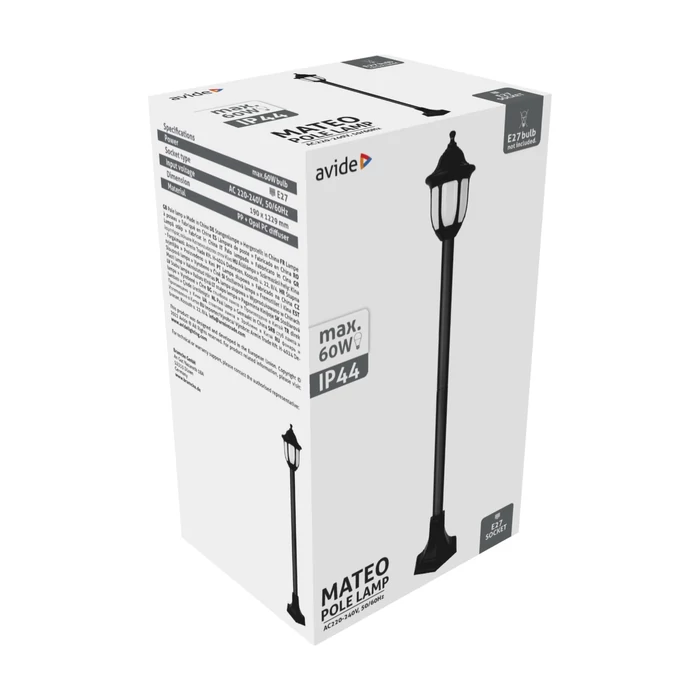 Avide Mateo-XL kültéri állólámpa fekete 1xE27 1220 mm IP44 AOPLXL-1XE27-MAT