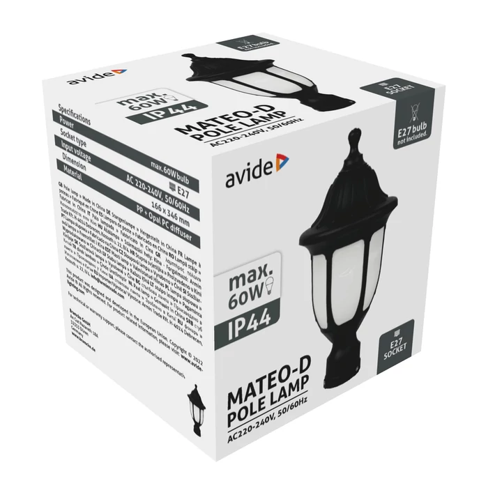 Avide Mateo XS kültéri állólámpa fekete 1xE27 IP44 AOPLXS-1XE27-MAT