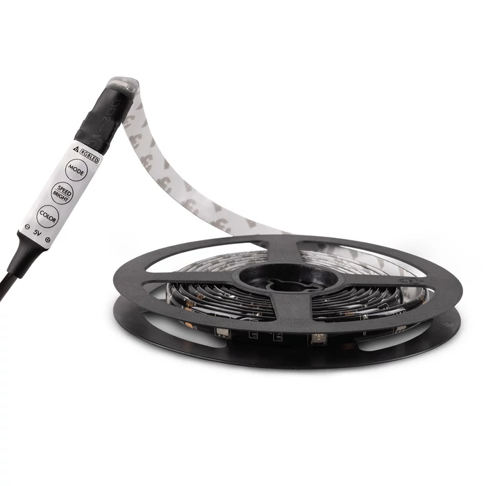 Avide RGB LED szalag szett 5V 7,2W/m 30LED/m USB csatlakozó 2m IP65 ABLSBL5V5050-30RGB65