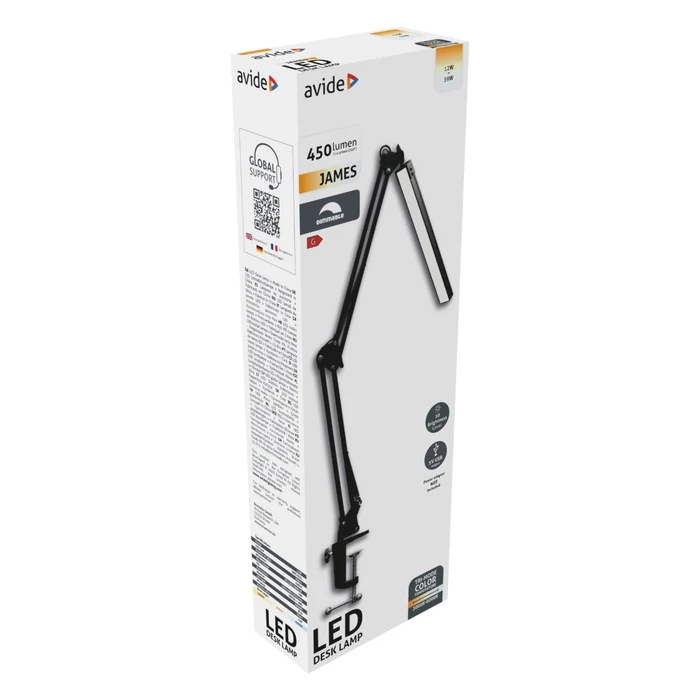 Avide James LED asztali lámpa satus felfogatható 12W CCT fekete ABLDL-DM-12W