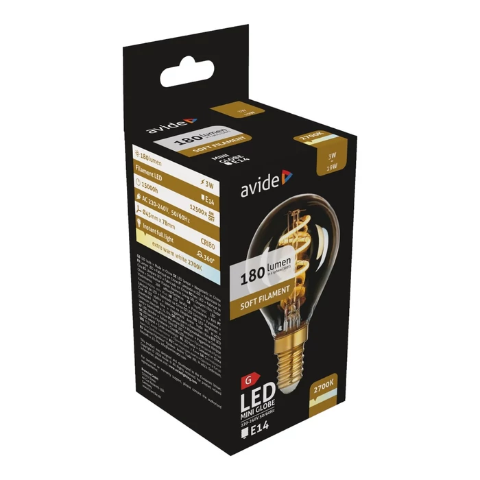 Avide soft filament LED izzó kisgömb E14 3W 180lm 2700K ABLSFMG14EW-3W