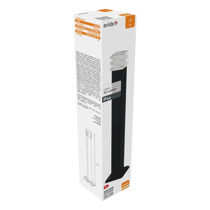 Avide Solana kültéri LED állólámpa fekete 1,5W 55lm 4000K 500 mm IP44 AOLPL-SOL-NW-B