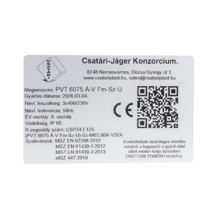 Csatári Plast PVT 6075 Á-V Fm-SZ-U 1/3 fázisú kombinált villanyóra szekrény szabadvezetékes 80A CSP24.E125