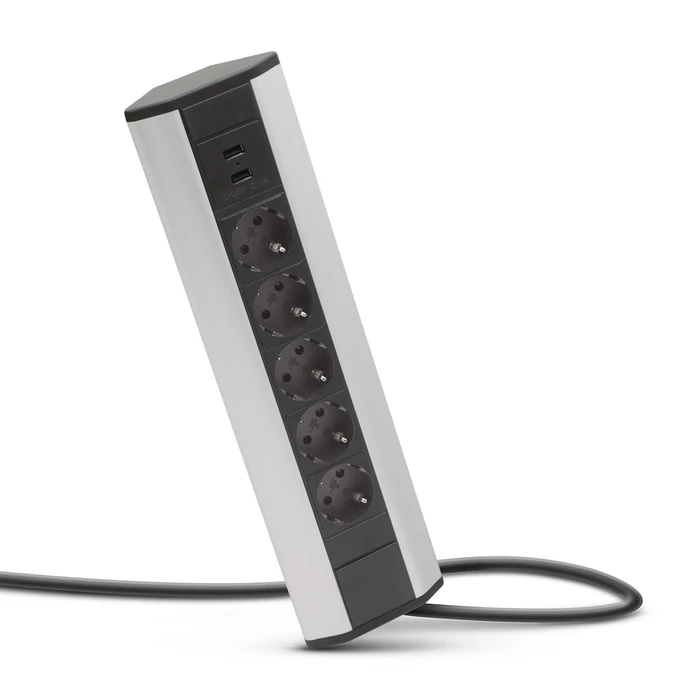 Delight 5-ös sarokelosztó USB aljzattal alumínium 20485