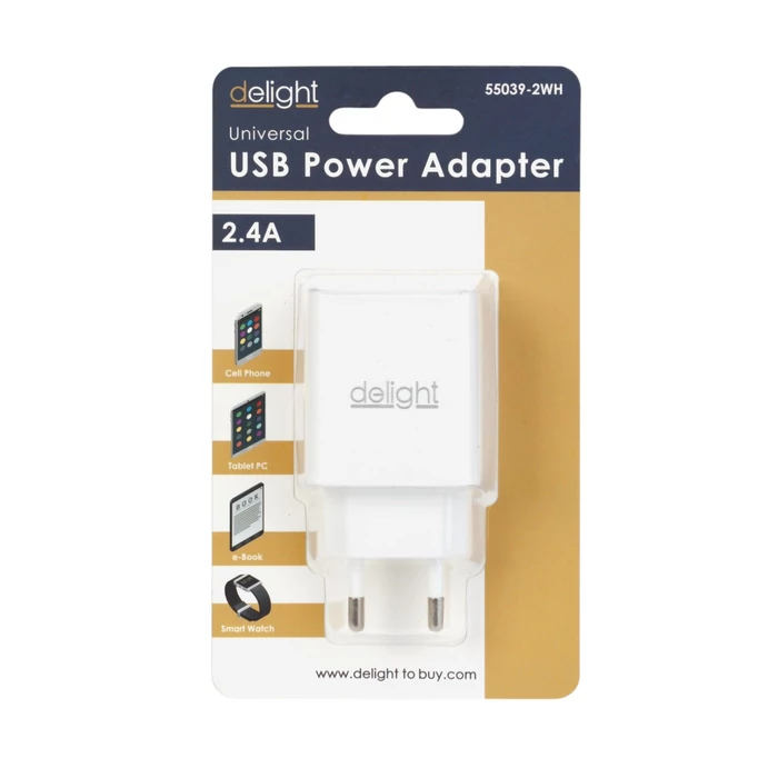 Delight hálózati adapter 2xUSB fehér 55039-2WH