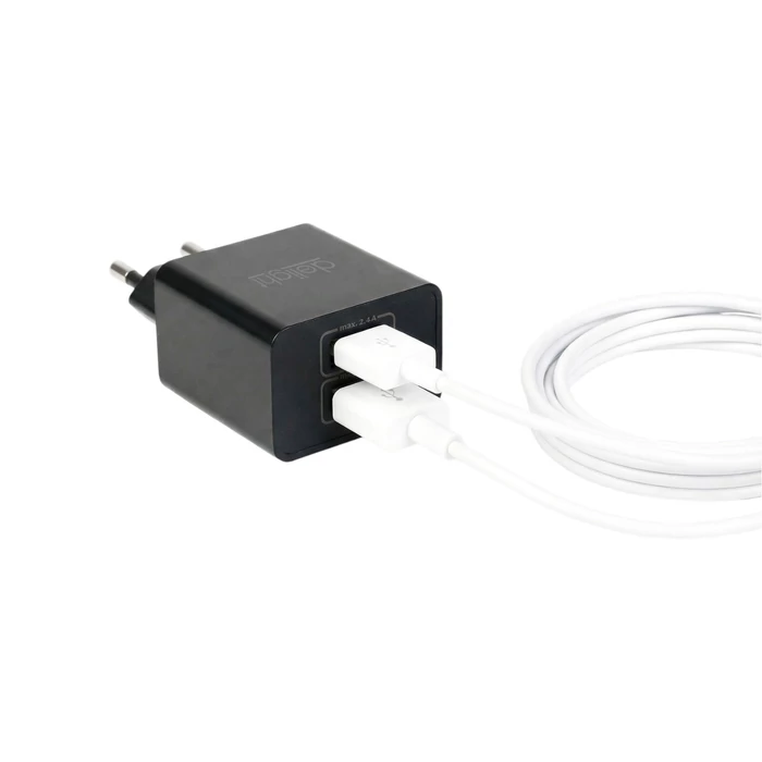 Delight hálózati adapter 2xUSB fekete 55039-2BK