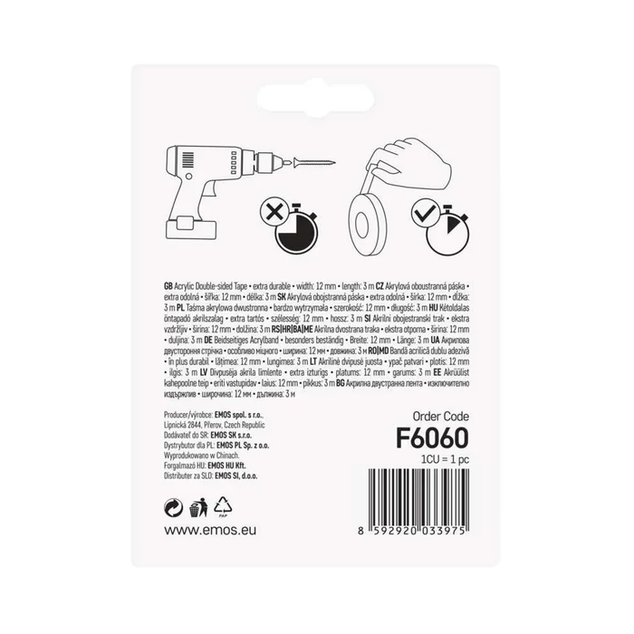 Emos akril kétoldalú ragasztószalag 3 m átlátszó 12 mm F6060