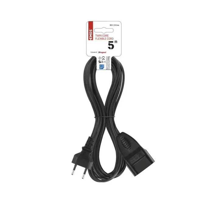 Emos Euro lengő hosszabbító kábel 5 m fekete PVC 2x0,75 mm2 PC01305