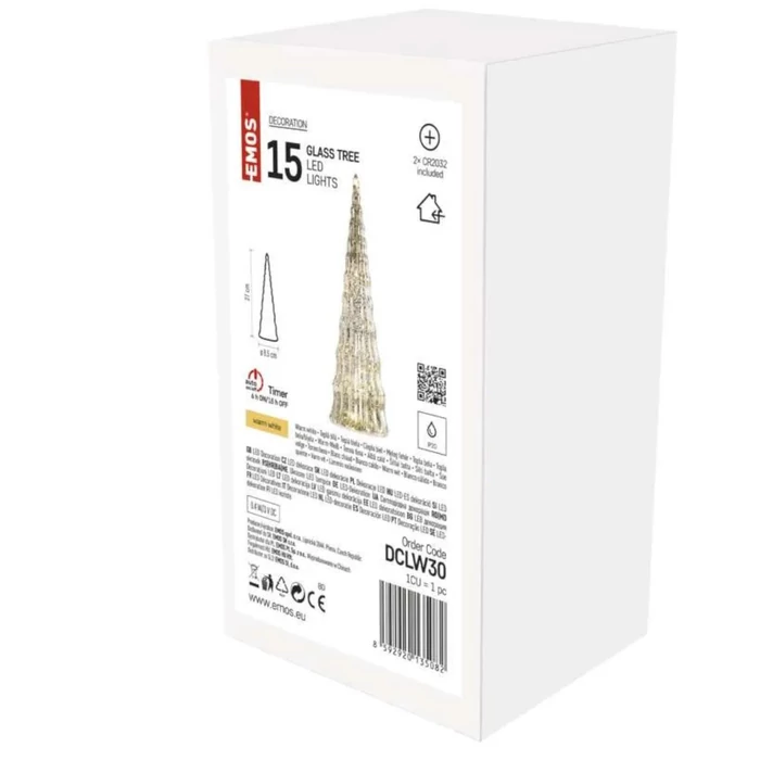 Emos karácsonyi LED-es üveg karácsonyfa elemes beltéri 27 cm DCLW30