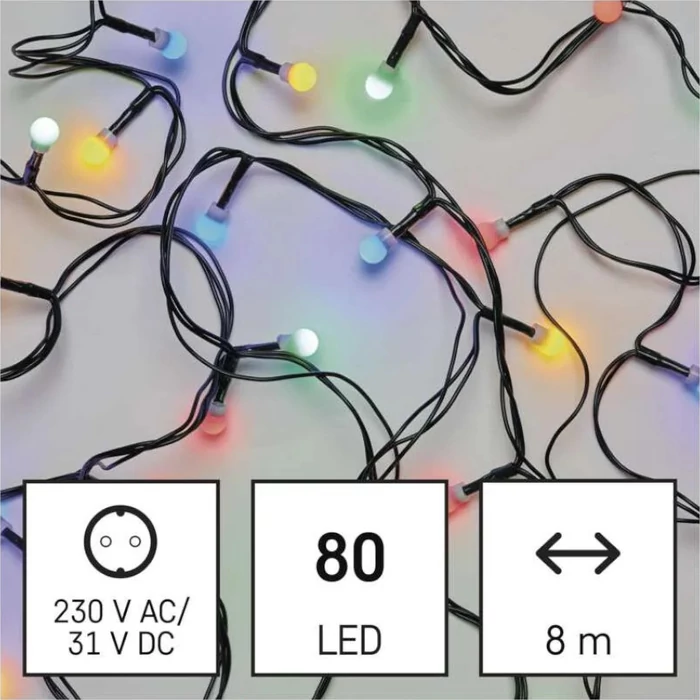 Emos LED Cherry karácsonyi fényfüzér kültéri és beltéri 8 m többszínű időzítő D5AM02
