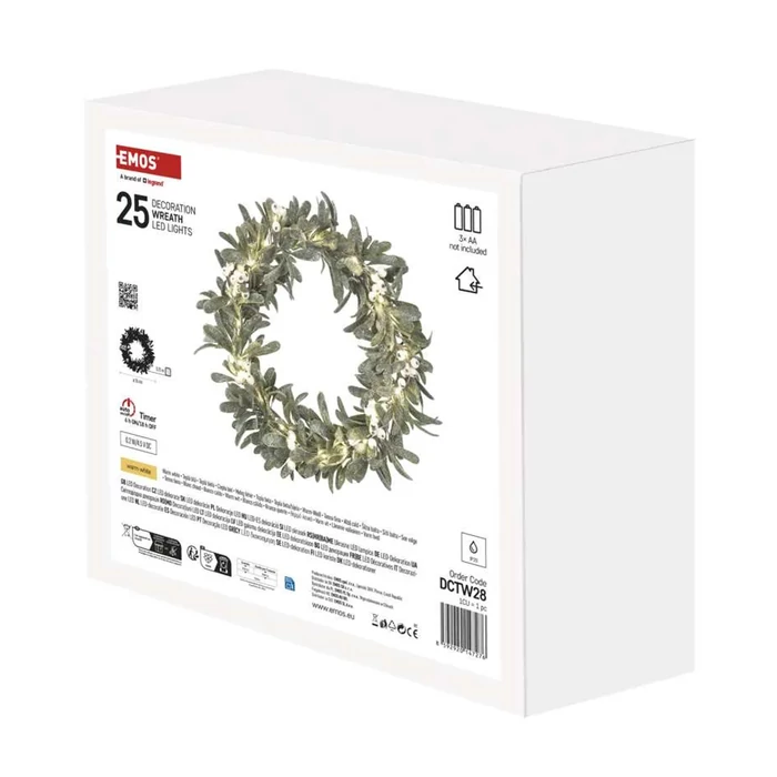 Emos LED fagyöngy koszorú időzíthető AA meleg fehér DCTW28