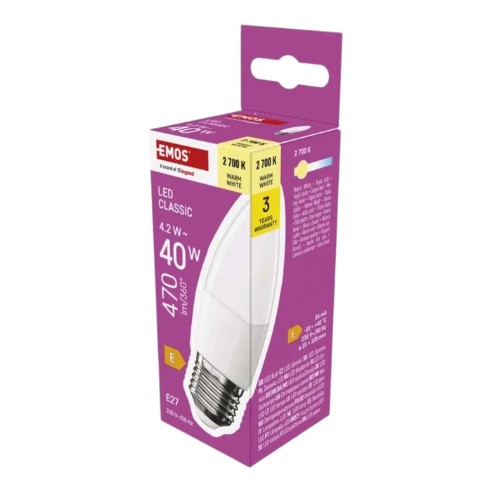 Emos LED izzó classic gyertya E27 4,2W 470lm 2700K ZQ4E21