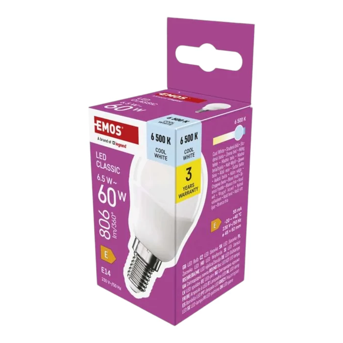 Emos LED izzó classic kisgömb E14 6,5W 806lm 6500K ZQ1E44