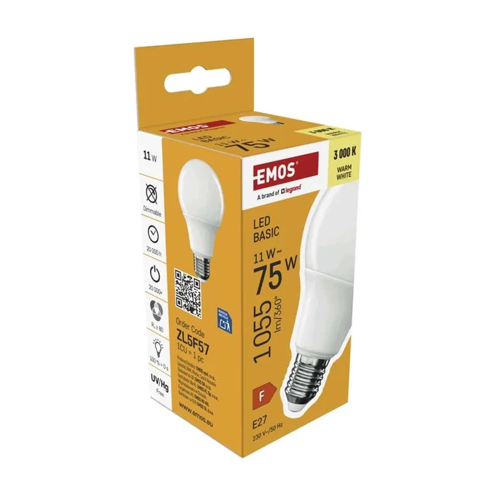 Emos LED izzó E27 11W 1055lm 3000K A60 Basic ZL5F57