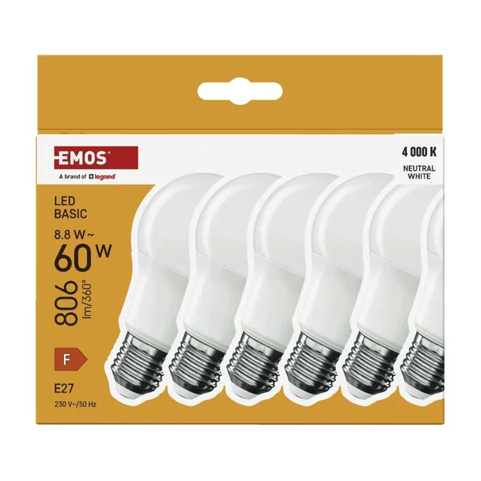 Emos LED izzó E27 8,8W 806lm 4000K A60 Basic 6db/csomag ZL5F48.6